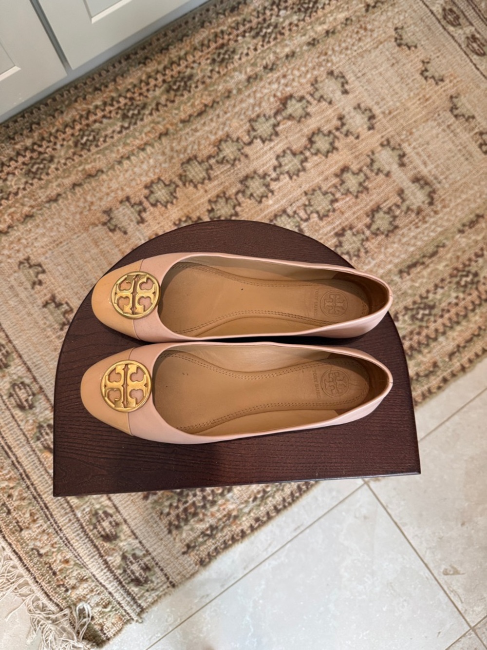 Tory Burch Blush Pink Leather Logo Toe Ballet Flats